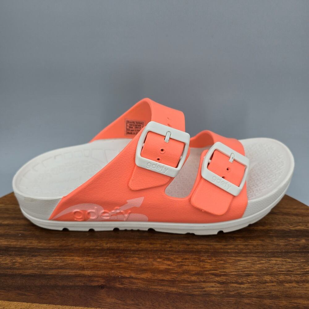 Gdefy Gravity Defyer Sandals Womens 8 Peach Orthotic Comfort Recovery Slides